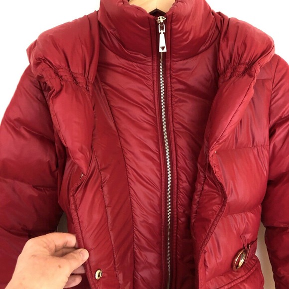 NWOT Guess Valentines Red Puffer Coat Retro Black & White Photo Lining Women XS - Picture 10 of 16